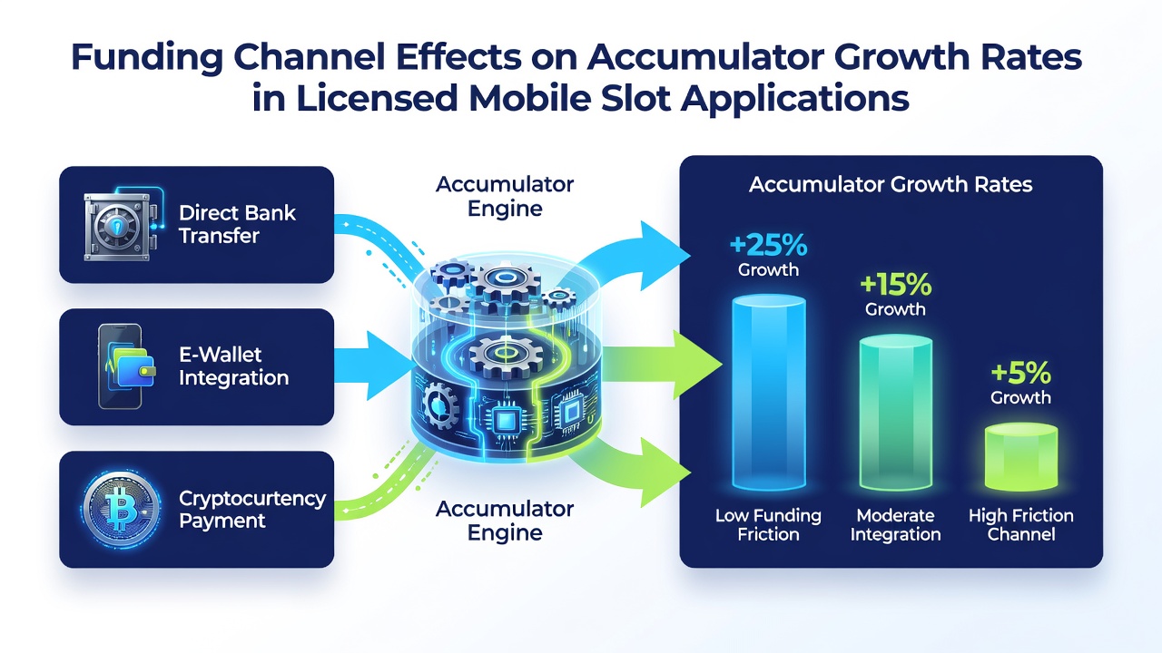 Data visualization of accumulator growth curves across various funding channels in mobile slots
