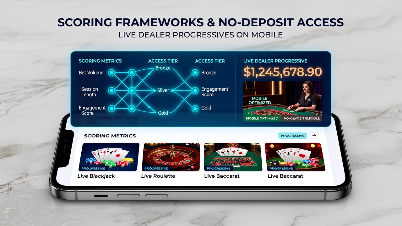 Live dealer table on mobile screen showing progressive jackpot meter and player score overlay