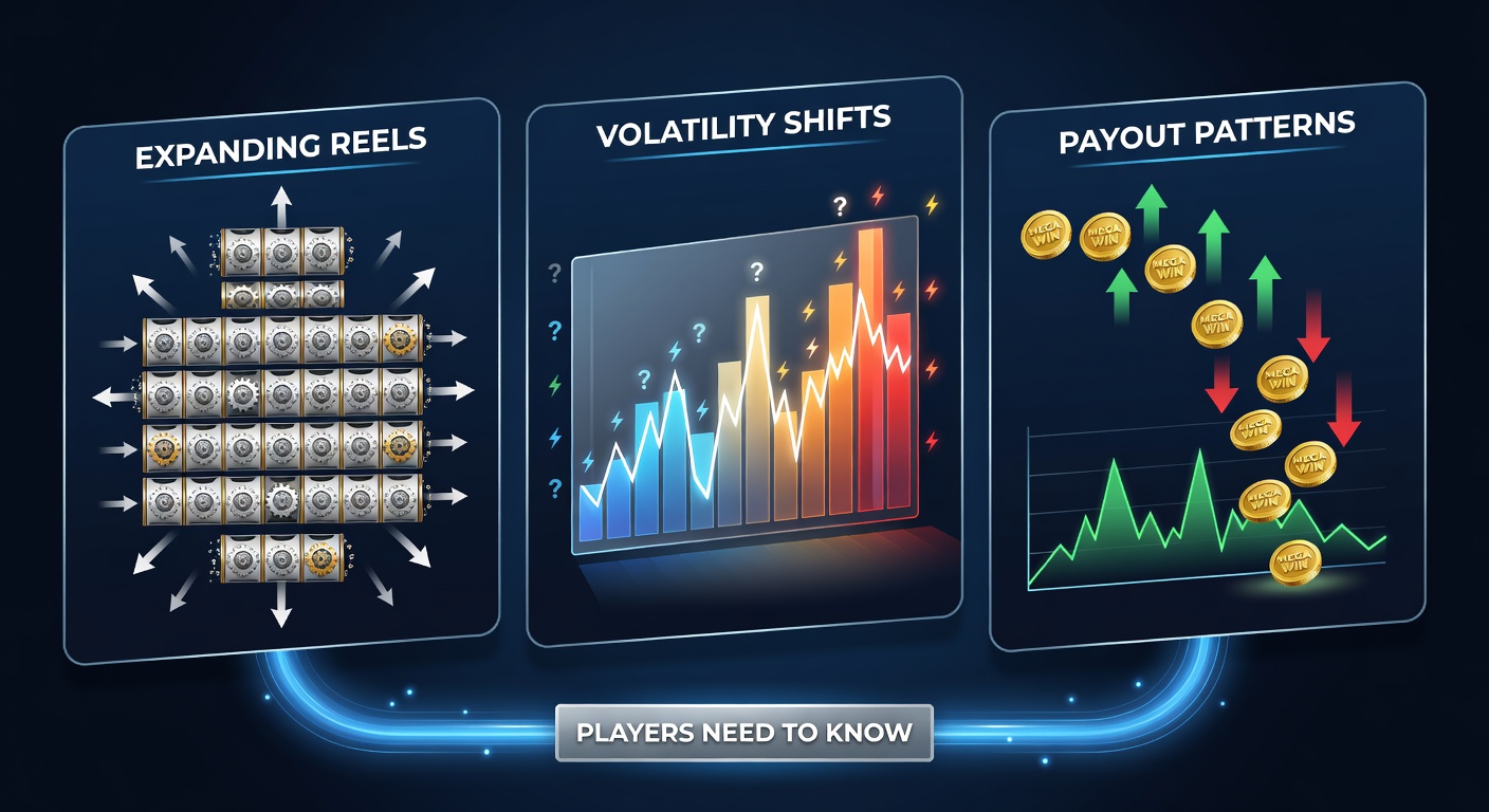 Close-up of a Megaways slot payout pattern with cascading wins and volatility meter shifting during gameplay