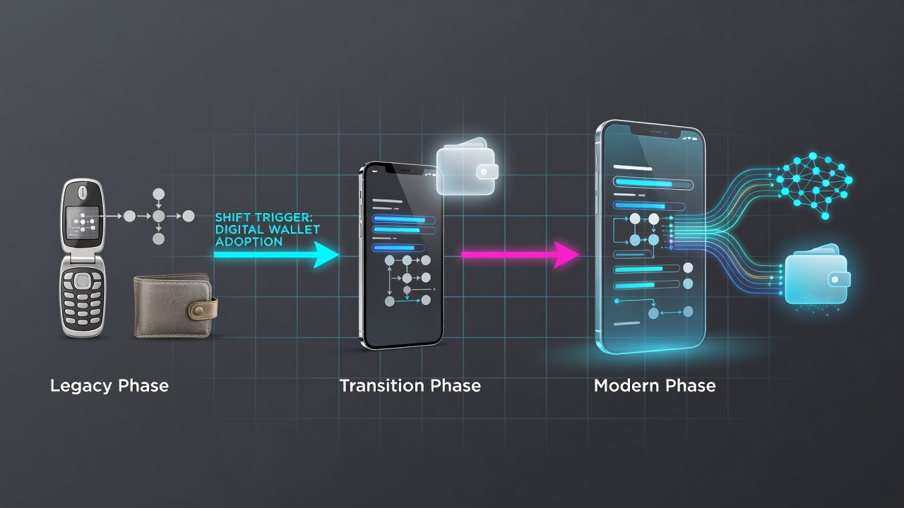 Data visualization of payout pattern shifts in mobile progressive systems following wallet adoption