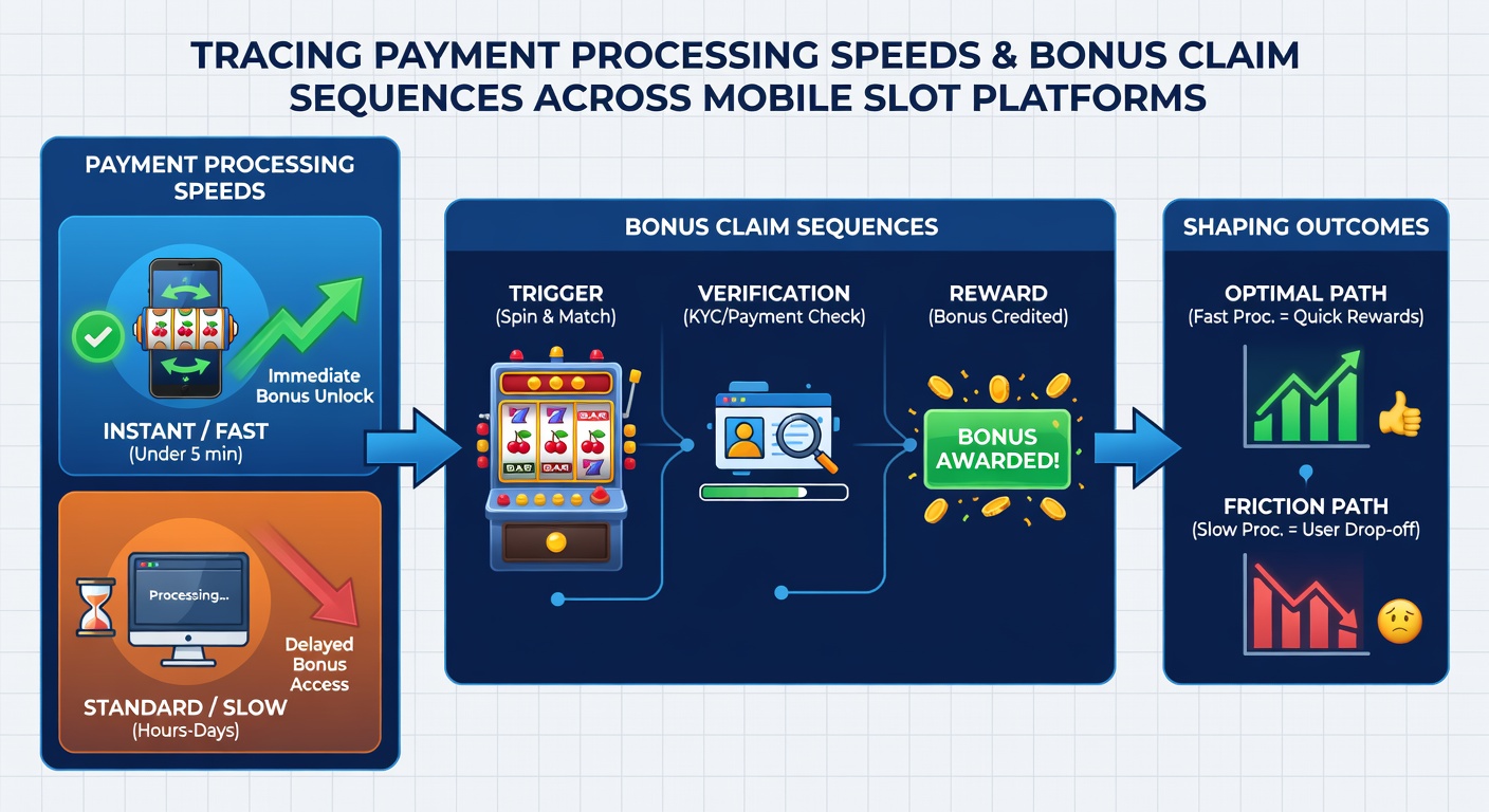 Infographic showing payment speed timelines mapped against bonus claim sequences on mobile devices